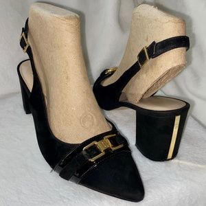Tommy Hilfiger Black Suede Sling Back Pump Heels